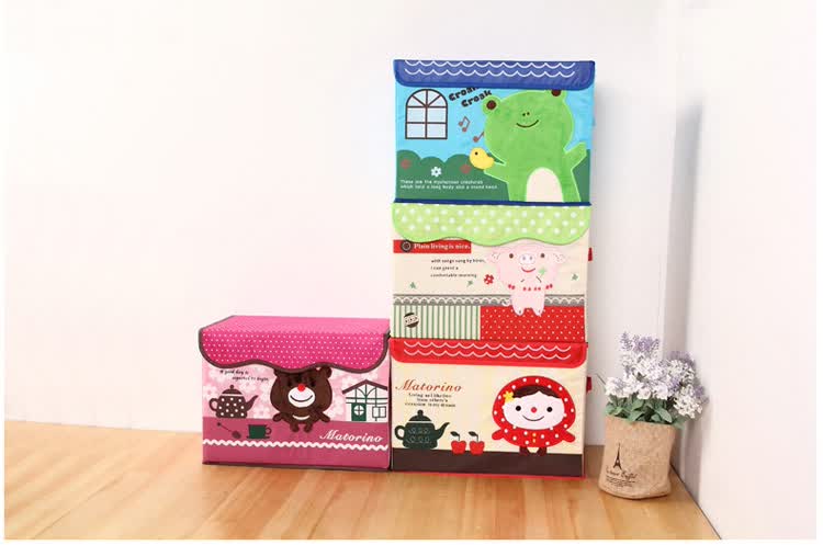 刺绣卡通整理箱趣味玩具百纳箱化妆品收纳盒衣柜储物 收纳箱 爱心小熊