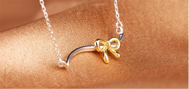 喜旺来 925银蝴蝶结项链女款 金色