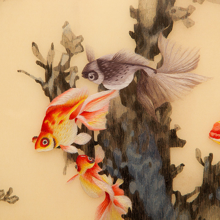 工艺品 刺绣 中级美术师张琳苏绣真丝《金玉满堂》平针绣4-6【天工艺