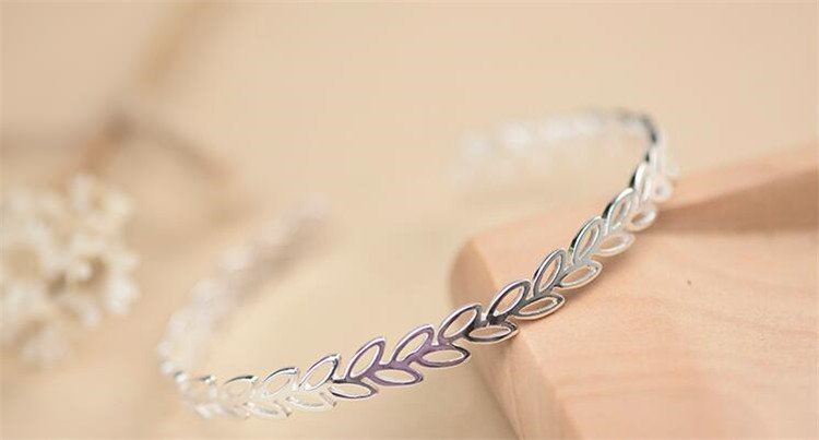 玉洋925银手镯 唯美百搭开口个性麦穗镯子饰品银饰 女款银饰配饰