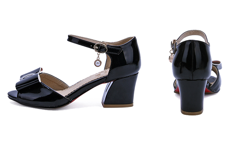 布里塞伊斯夏季新款甜美女士鞋蝴蝶结粗高跟罗马鞋一字扣带鱼嘴凉鞋32