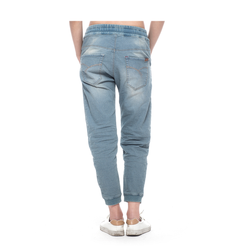 able jeans 春夏新品女款牛仔休闲系带浅色运动裤 宽松舒适 918185 蓝