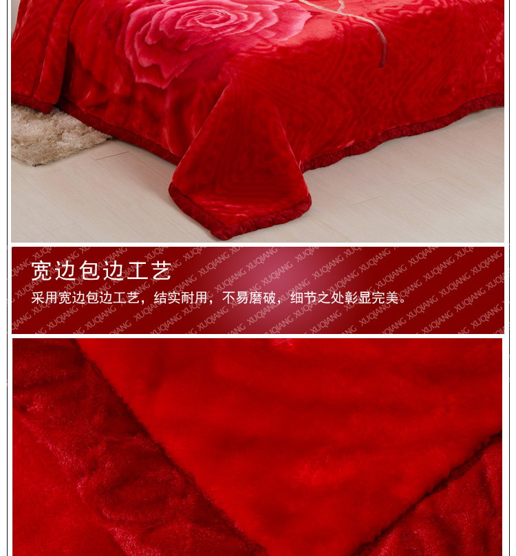
                                        旭蔷家纺 床上用品 秋冬厚毯子加厚毛毯双人盖毯 超柔拉舍尔冬厚毯 长毛-650紫红 200*240                