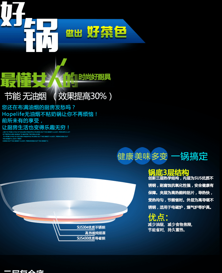 Hopelife德国进口三层复合钢奶锅 厨房多功能无烟锅具 各种灶具通用无涂层锅 1.2L
