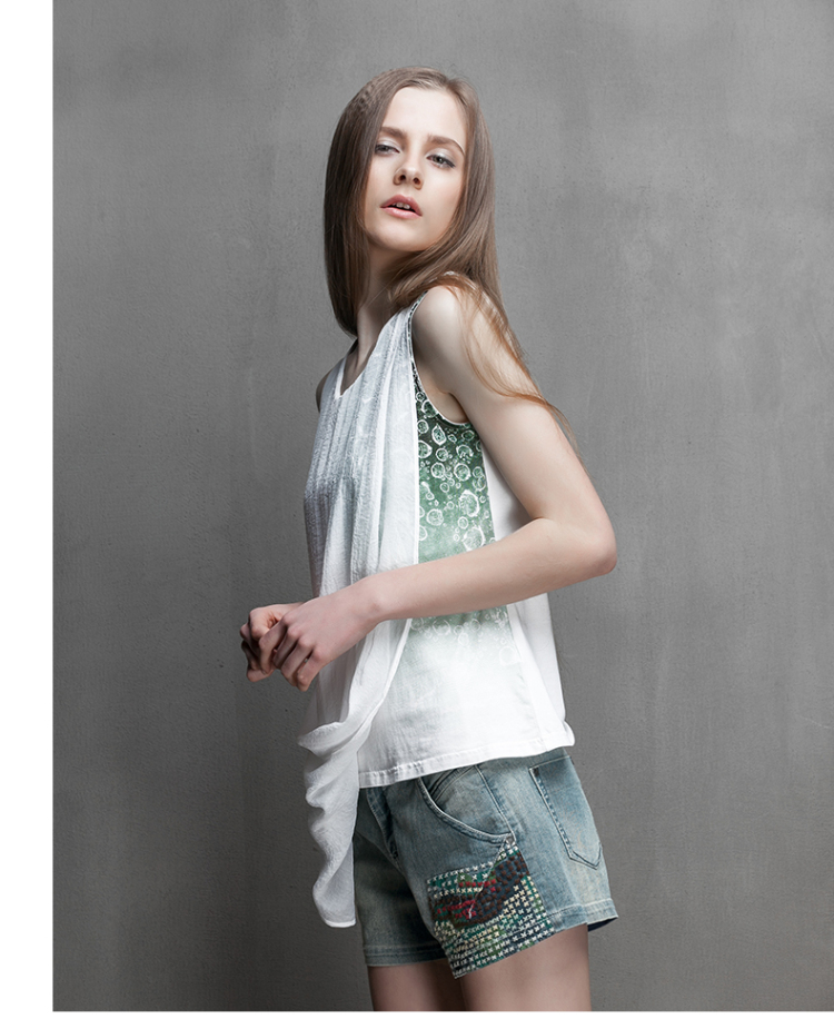 圣迪奥sdeer 2016夏新款女朦胧湿透水珠雪纺背心s15280622 漂白/90 m