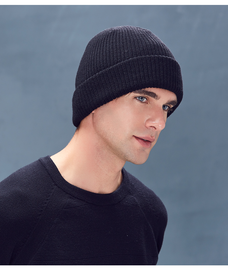 卡蒙全羊毛男士双层保暖毛线帽中年帽子男潮百搭针织帽护耳套头帽9288