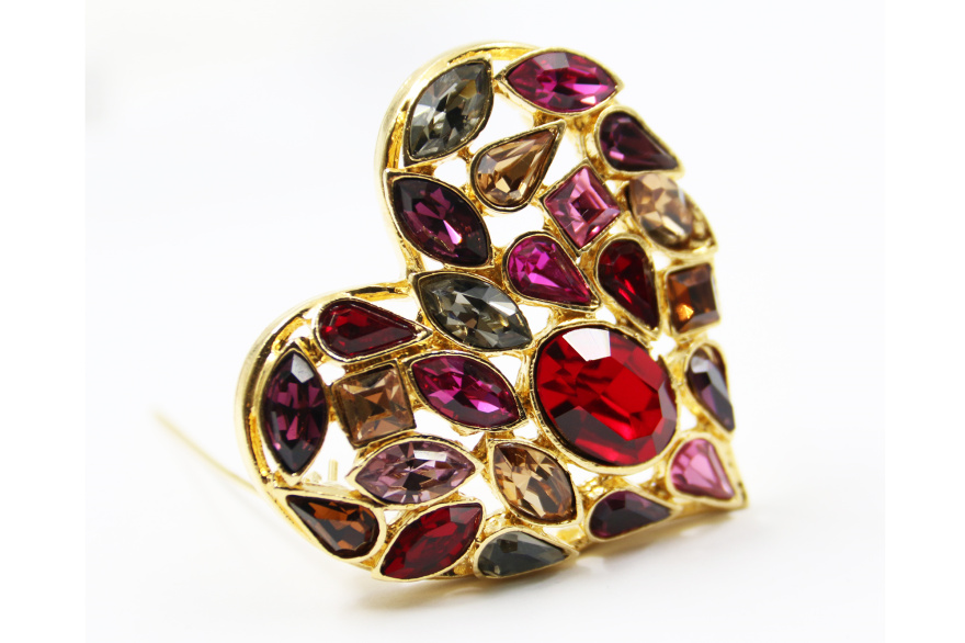 奢侈品 配饰 [98新] ysl 圣罗兰 合金镶水钻女士桃心胸针