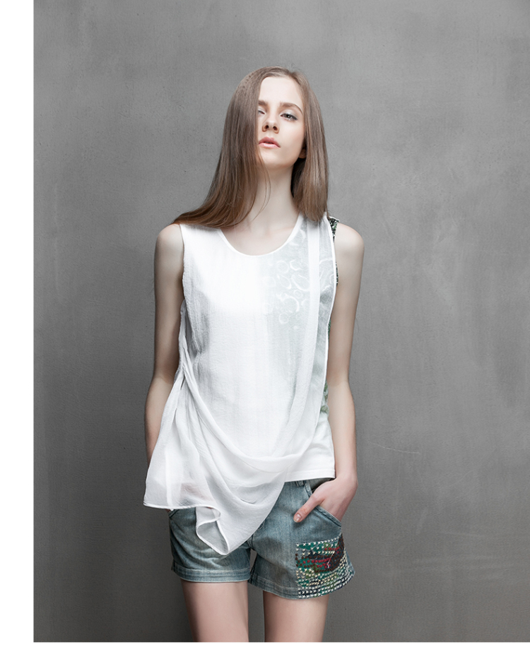圣迪奥sdeer 2016夏新款女朦胧湿透水珠雪纺背心s15280622 漂白/90 m