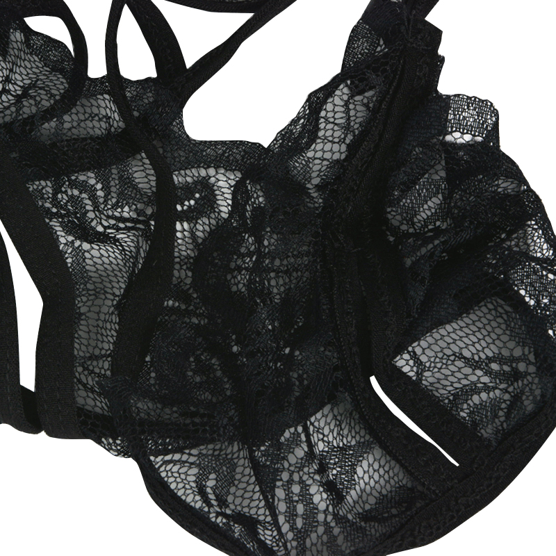 新款蕾丝三点式免脱开档诱惑透明女用丝袜开裆丁字网纱吊带睡裙网眼