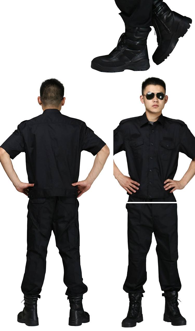 保安服 短袖斜纹作训服套装 物业保安执勤作战工作服 黑色 xxl