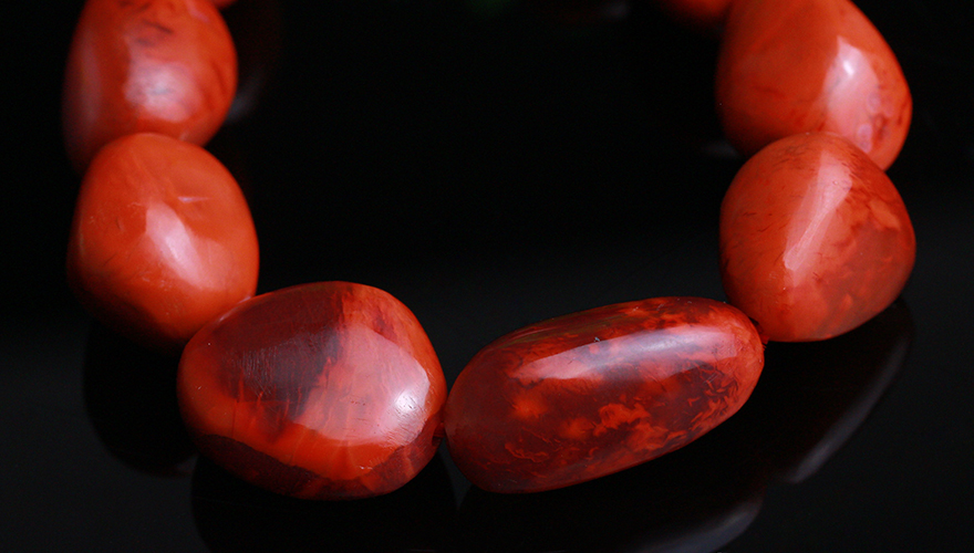 九口料满肉南红玛瑙火焰纹原石手链 77.97克 【玖合玉器】