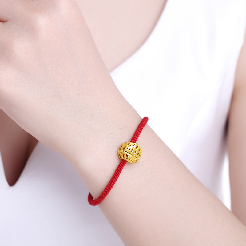 珂兰 黄金转运珠女士手串玫瑰镂空金手链 玫瑰花 约2.58-2.6g