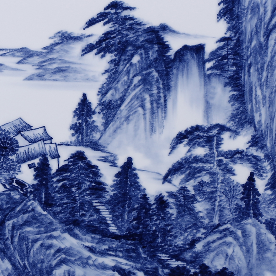 青花山水瓷板 江西省工艺美术师 作