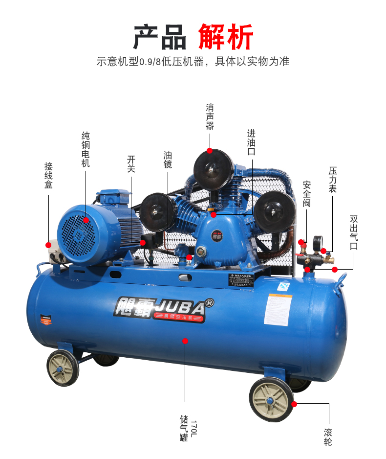 飓霸098125大功率皮带式空压机75kw工业级空气压缩机气泵380v三相喷