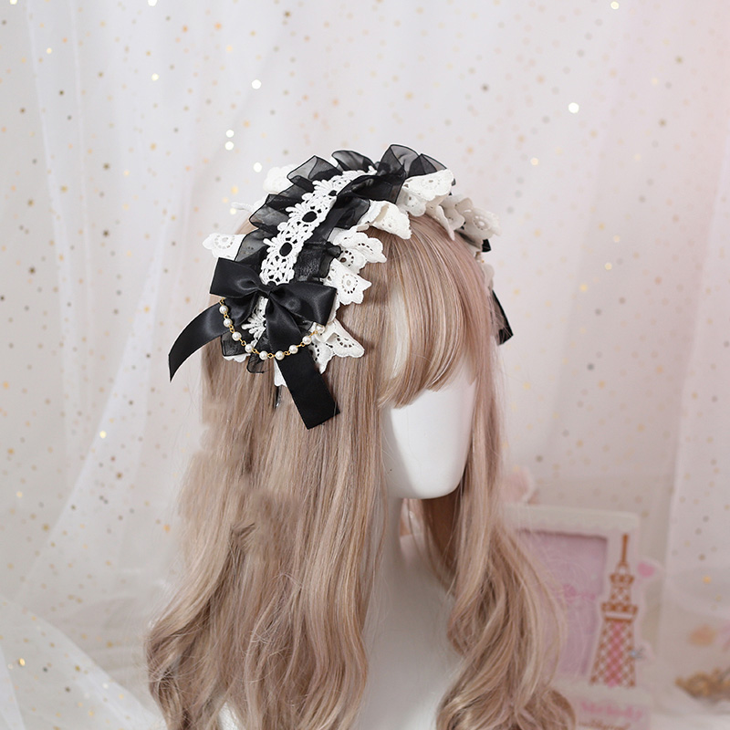 软妹lolita发箍蕾丝发夹lolita甜美日常kc蝴蝶结头饰发带 浅粉色