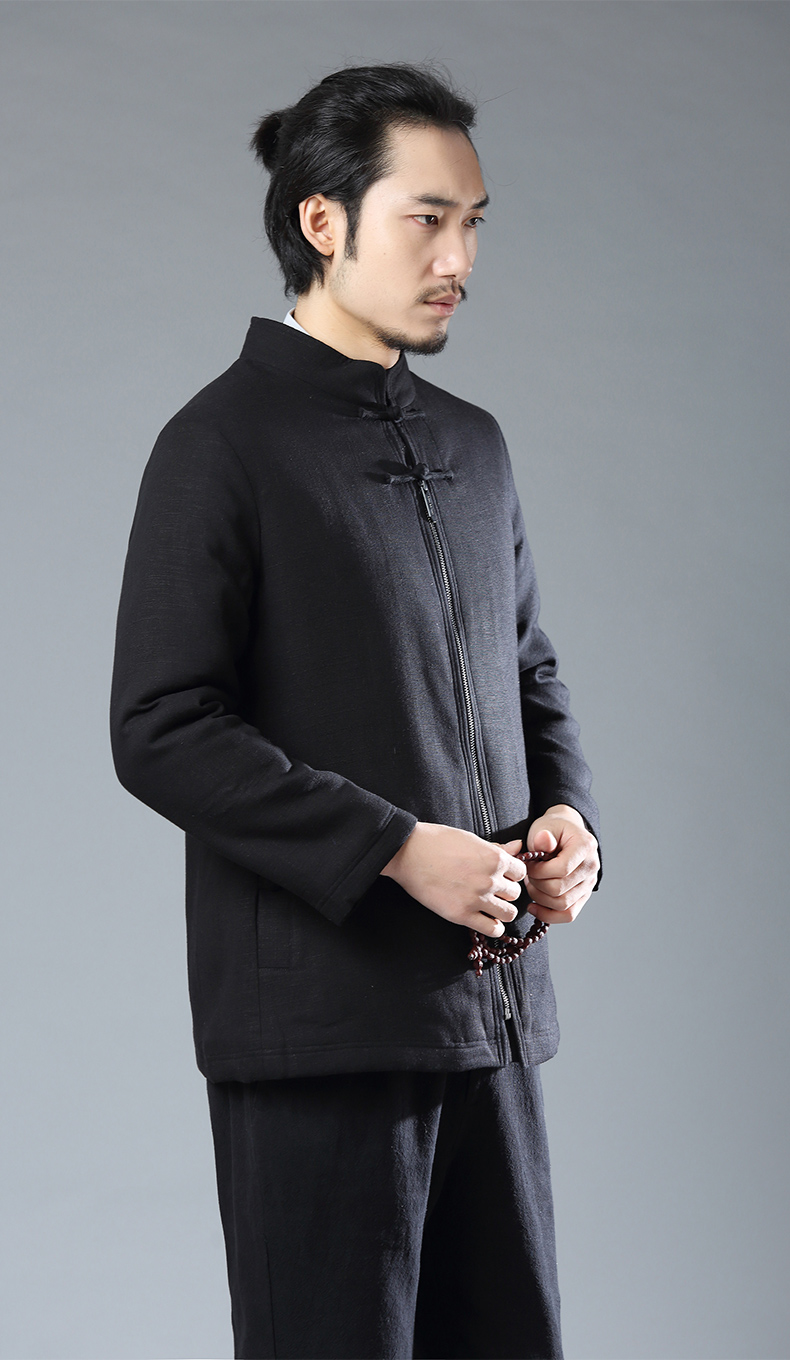 杰雅jieya唐装男棉服袄衣棉麻青中年中山装中国风保暖加厚外套冬季