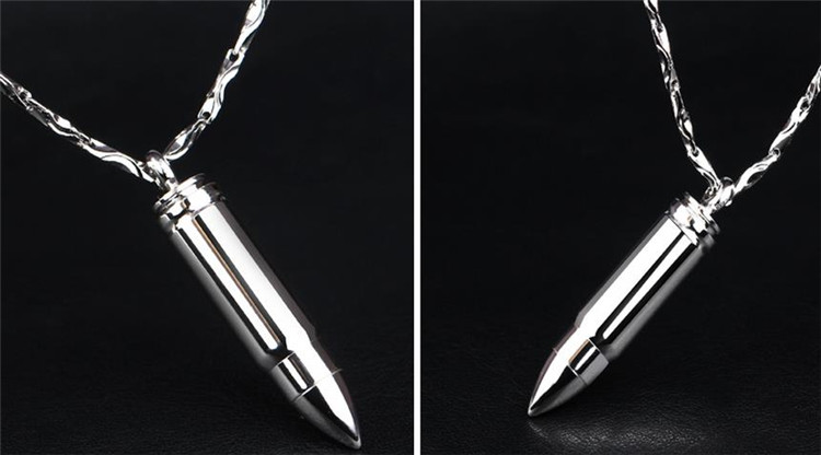 银子弹项链男士银饰品吊坠子弹刻字挂坠挂件配饰 元宝链【图片 价格