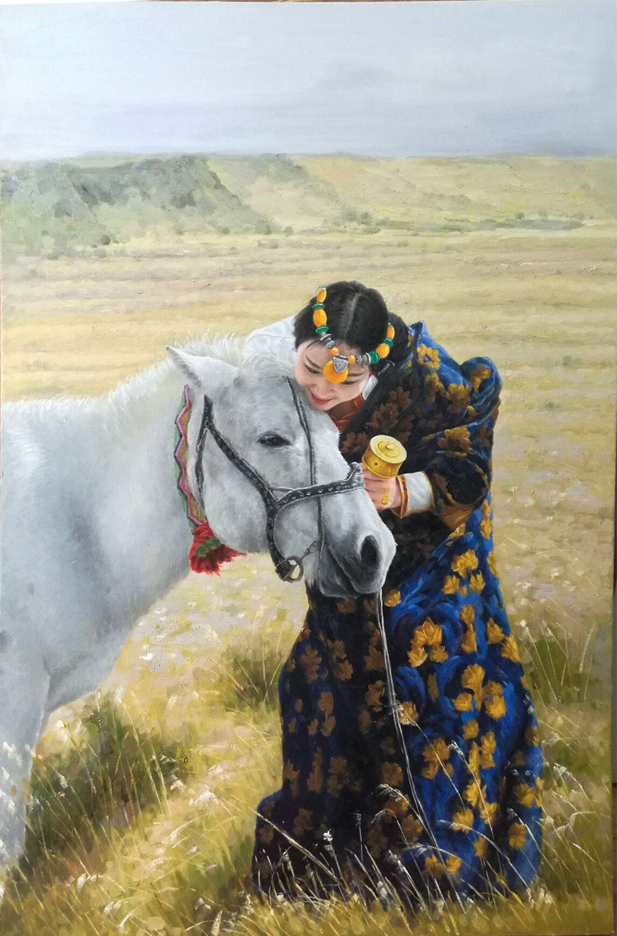 周海波 《良驹佳人》布面油画