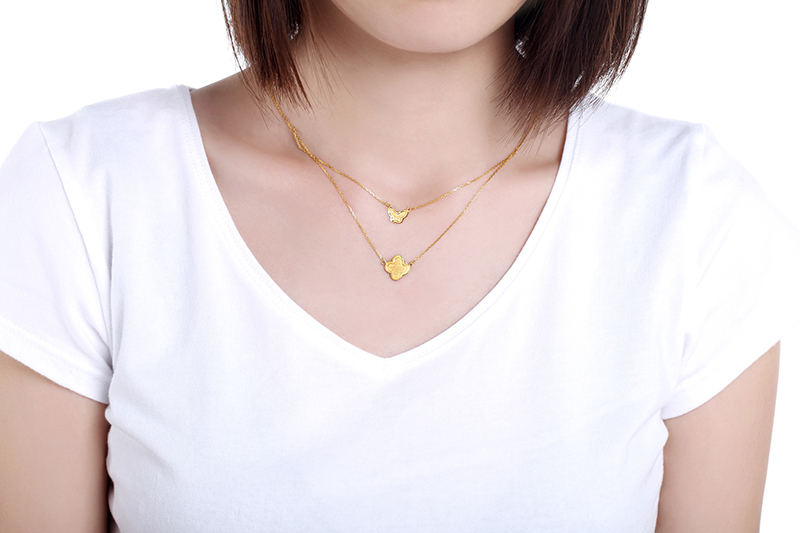 珂兰 黄金项链女款足金吊坠套链锁骨链 双层套链 约4.2-4.