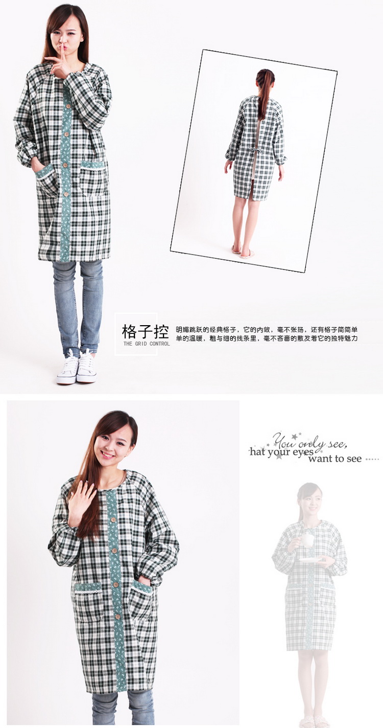 
                                                                                一朵  围裙 厨房防水防油长袖罩衣 韩版时尚可爱围裙 家居服 幸福树反穿衣红色                