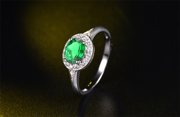 永思珠宝 74分白色18k金天然祖母绿戒指镶嵌18分钻石彩色宝石彩宝戒指