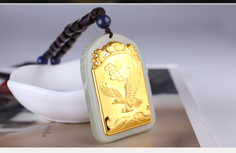 印象眸 金镶和田玉大鹏展翅吊坠男款和田玉大鹏鸟玉牌挂件