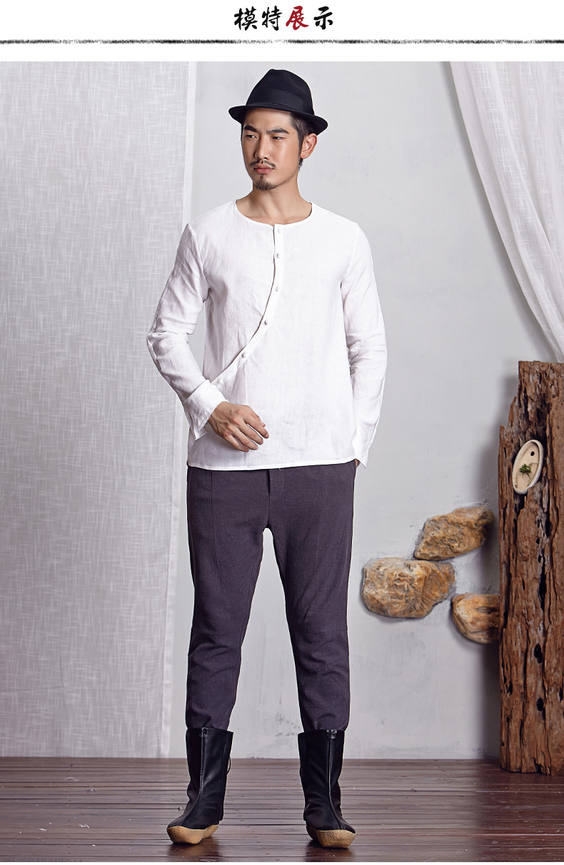 品牌男装 新品改良汉服男士中国风简约长衫纯色唐装男 白色 l