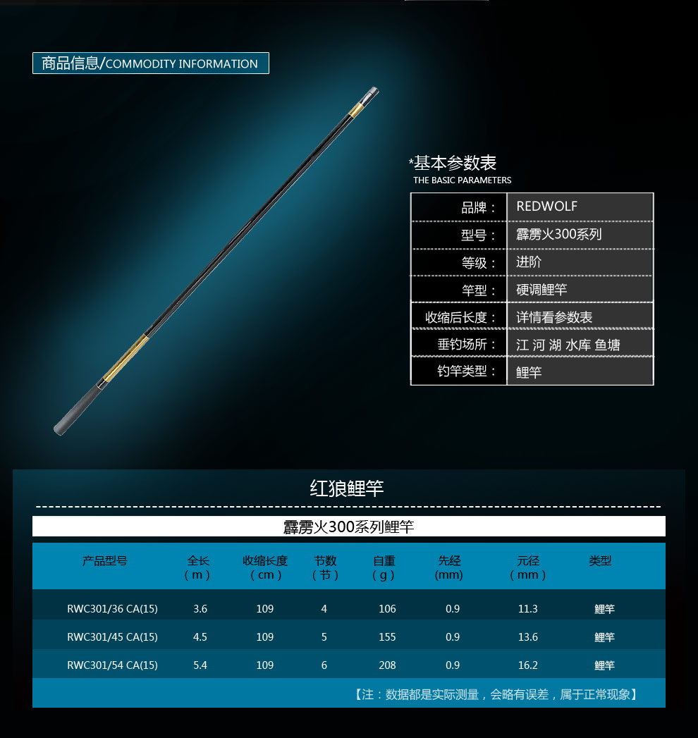 红狼霹雳火300系列1#鲤竿 钓鱼渔具 rwc301/36 ca(15)【图片 价格