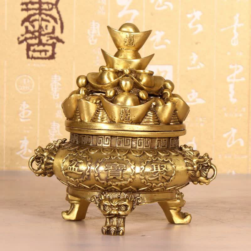 黄铜聚宝盆摆件 黄铜元宝聚宝盆家居摆设 工艺品铜聚宝盆装饰品礼品