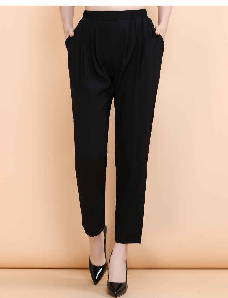 雅金圣妮真丝裤子女长裤 2016新款高档桑蚕丝绸缎裤阔腿裤小脚潮 深其