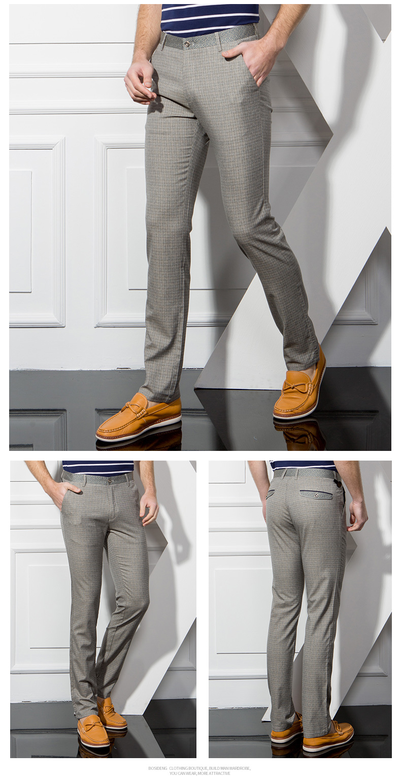 波司登男装夏季薄款男士休闲裤2016新款韩版修身格子直筒裤长裤子