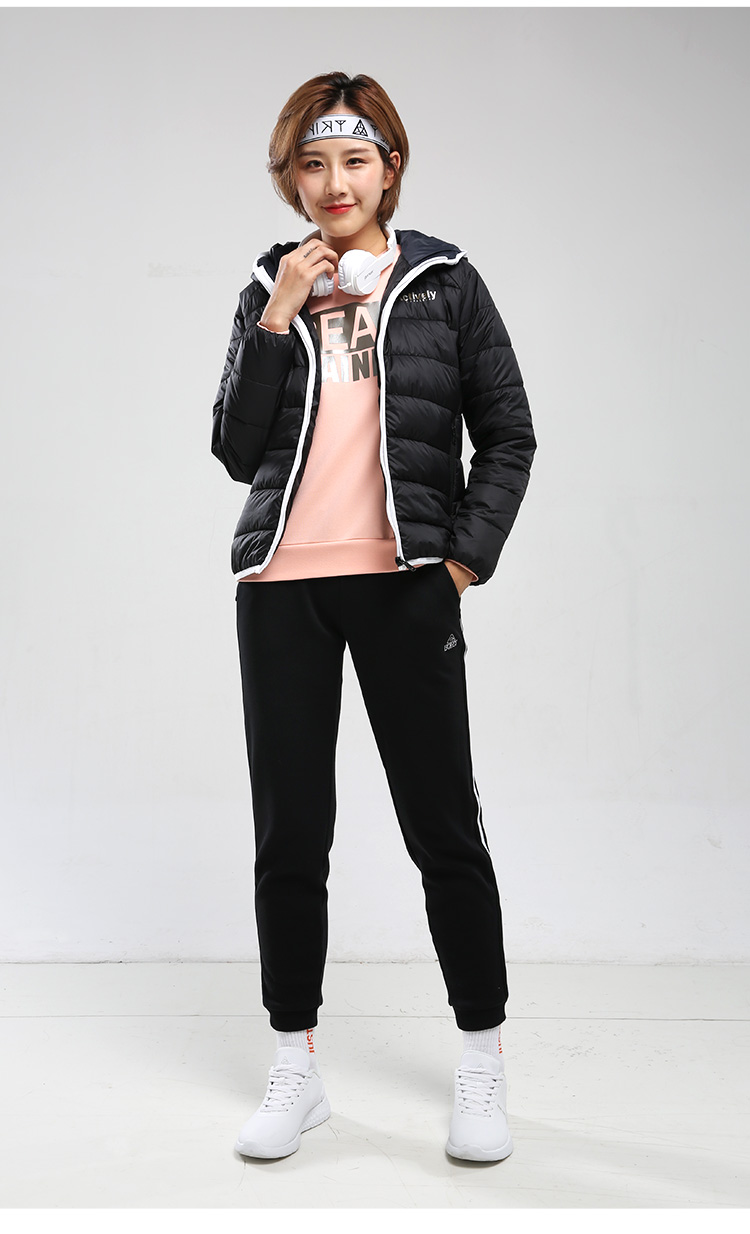 匹克秋冬季女子经典时尚厚棉衣防风印花运动服女上装 樱花粉 l/165