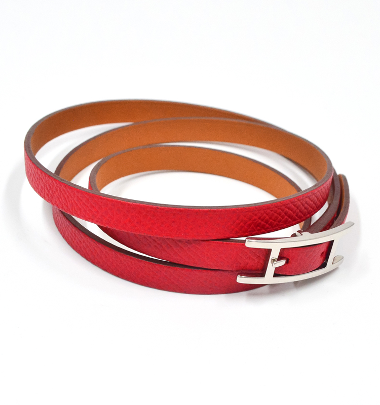 爱马仕hermes时尚红色女士皮质手链