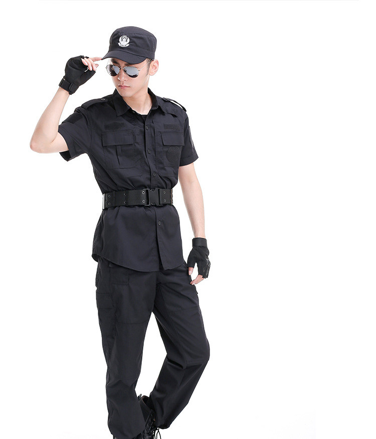 汉朴思 保安作训服短袖套装夏 特勤工作服 夏季特勤特训服套装 黑色 s