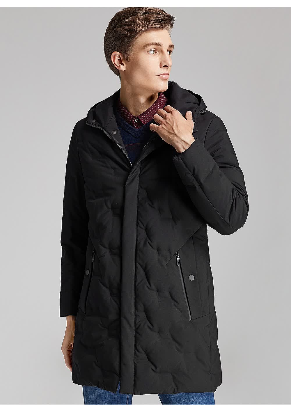 百斯盾(bestn)羽绒服男连帽2019秋冬新款保暖防风中长款商务休闲纯色