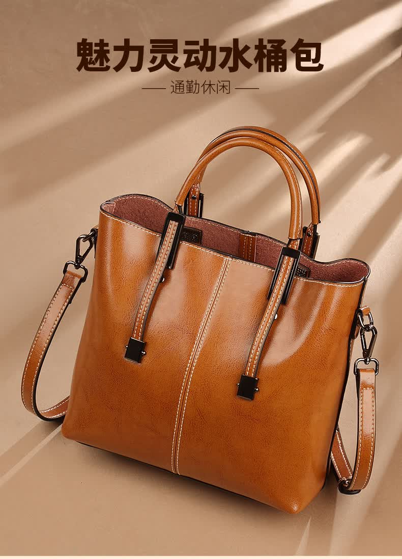 包包女包2020新款手提包潮韩版简约大容量真皮单肩斜挎女包 浅棕色