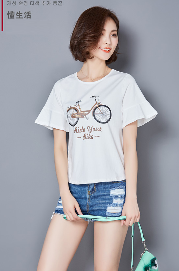 棉t恤原引weeyiin2016夏装新款圆领显瘦印花宽松短袖t恤女 白色 s