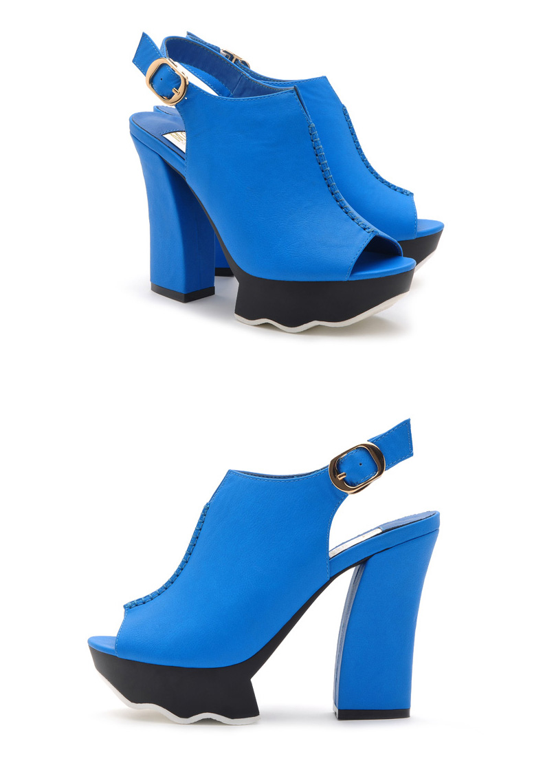 莫蕾蔻蕾 夏天女鞋英伦高跟鱼嘴鞋波纹底防水台白色女凉鞋 白色 34