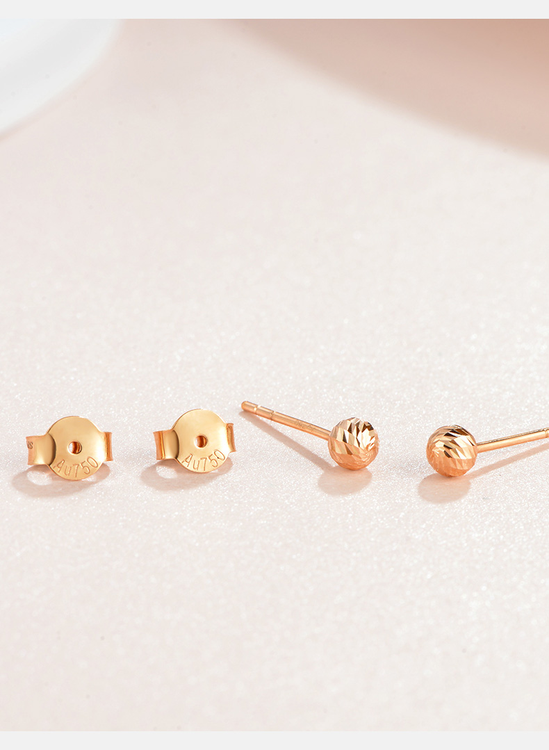 赛菲尔珠宝 18k金玫瑰金车花圆球耳钉 女 玫瑰金彩金耳饰耳环 送女友