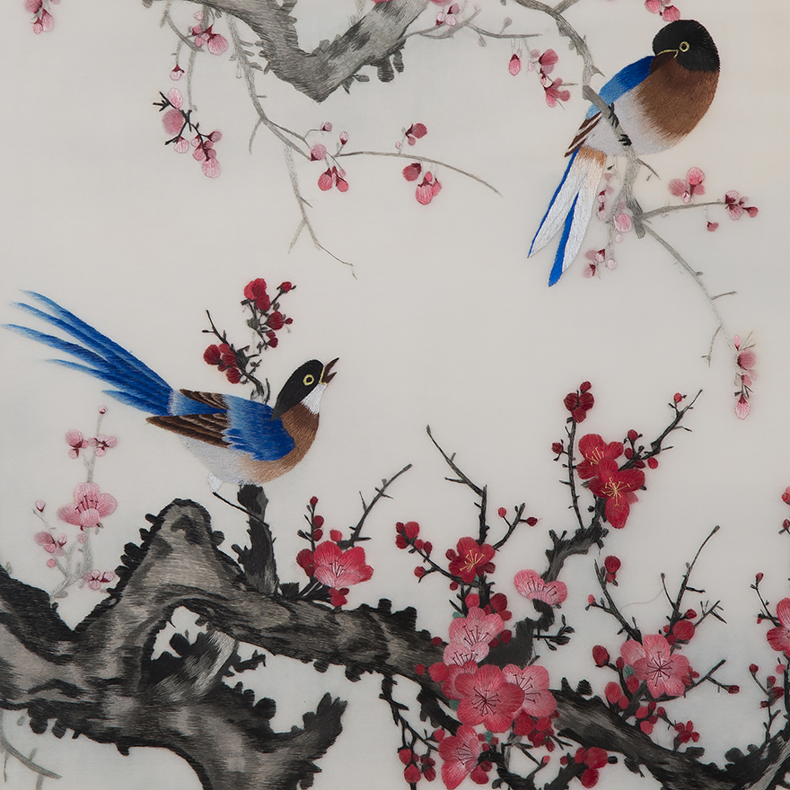 苏工纯手工卢宝棋苏绣真丝《红梅报春》细平针 【天工艺品】