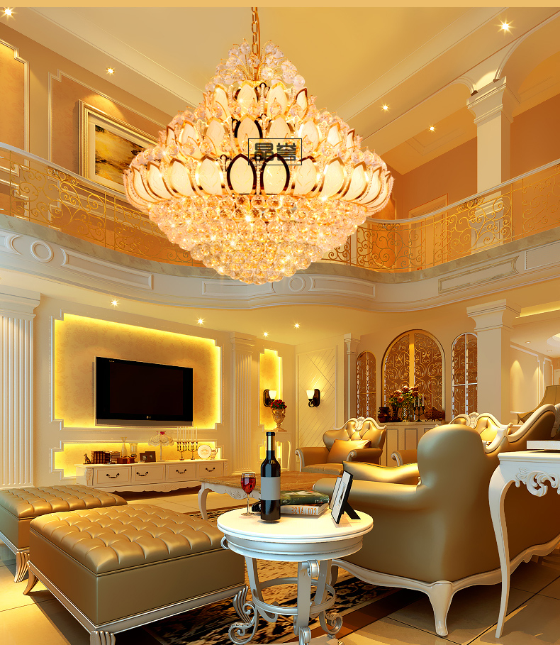 晶誉莲花客厅大吊灯复式楼客厅水晶大吊灯别墅楼梯灯长吊灯水晶灯酒店