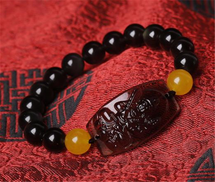 卓耀 黑曜石虚空藏菩萨手链情侣款本命佛守护神手串 男款