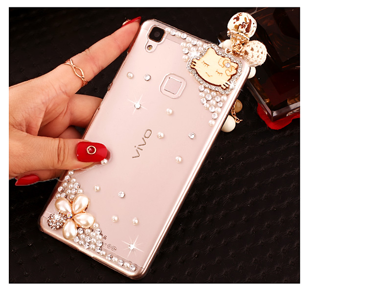 班米 水钻孔雀手机壳 适用于步步高vivo y53/vovo y53/vovo 白色裙子