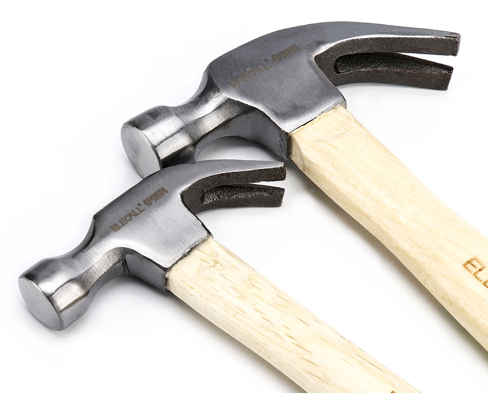 伊莱科(elecall)木柄羊角锤扁锤铁锤木工锤双叉拔钉起钉锤 铁榔头 木