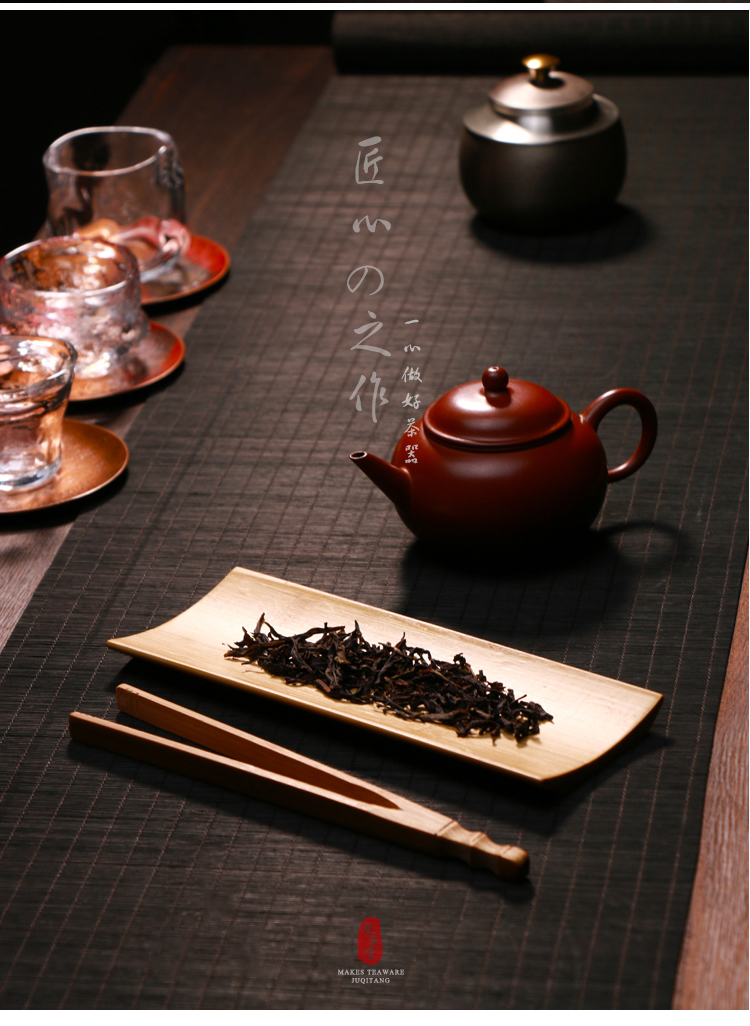 聚器堂 茶则 天然日本纯手工竹茶荷茶夹茶巾三件套装复古禅意功夫茶泡