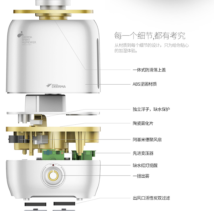 德尔玛(deerma)dem-f570 4l迷你办公室空气加湿器 家用静音