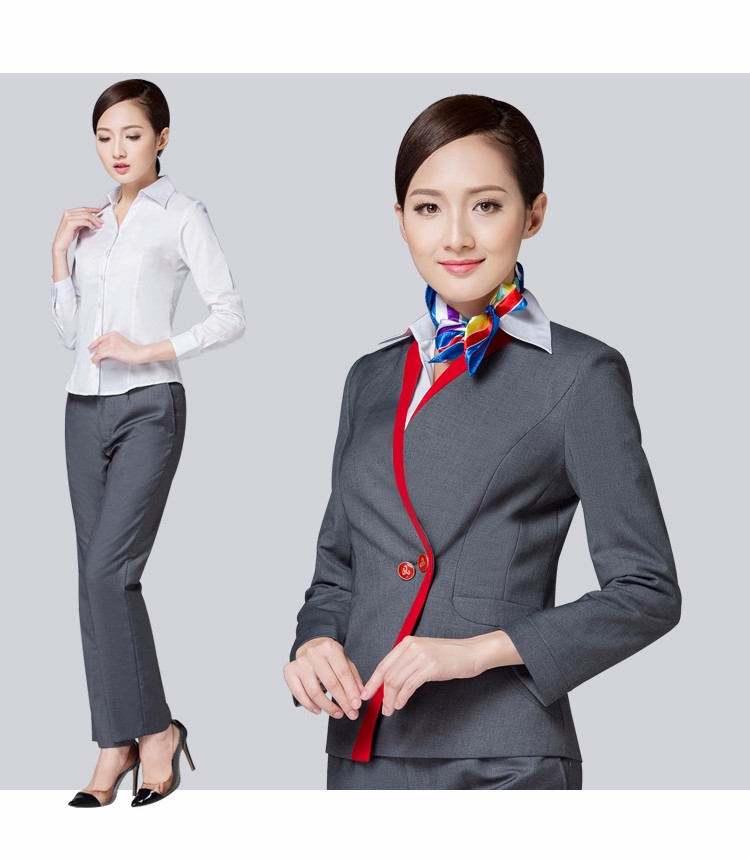 春夏季中国电信工作服女营业厅营业员灰外套裤子套装制服工装 电信女