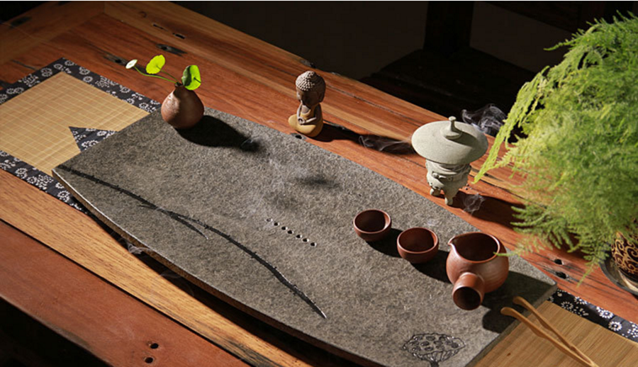 名匠堂 手工原创黑金石茶台 茶具天然石制茶盘 十三弦80*35*3