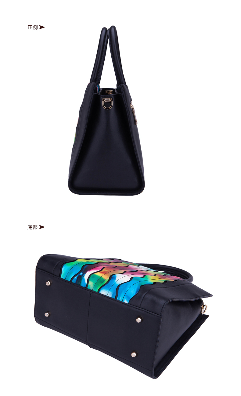 folio/弗里欧新款手提包 牛皮女包 时尚艺术皮包女式单肩斜挎包 黑色