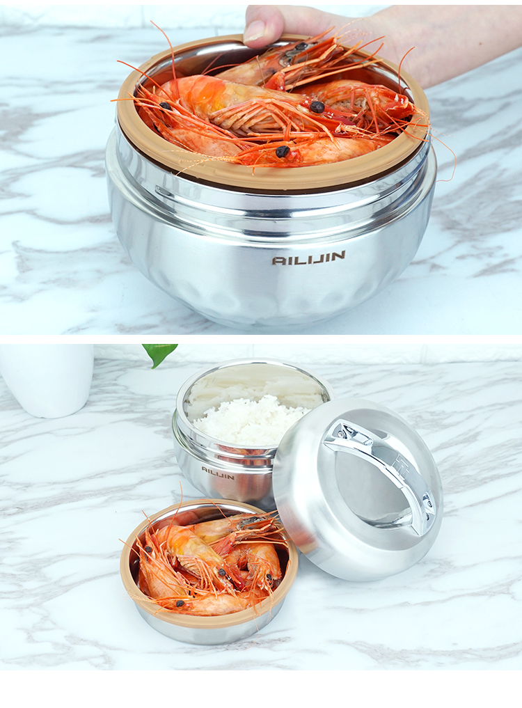 爱丽金304不锈钢保温饭盒便携双层密封防漏学生便当盒超长保温 304